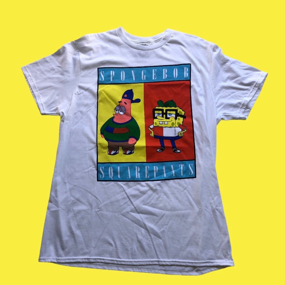 Spongebob and Patrick star white men’s t-shirt